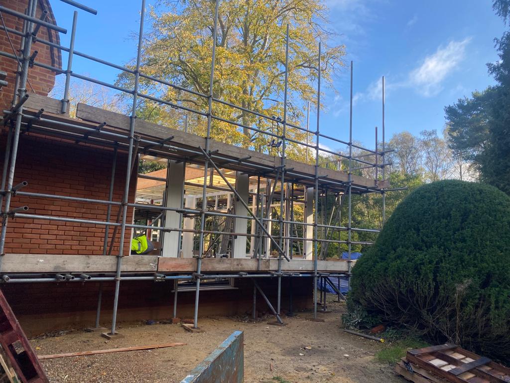 Side elevation of scaffold for orangery, Philpot Lane, GU24