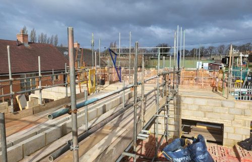 Building site scaffolding lift on a project in Surrey